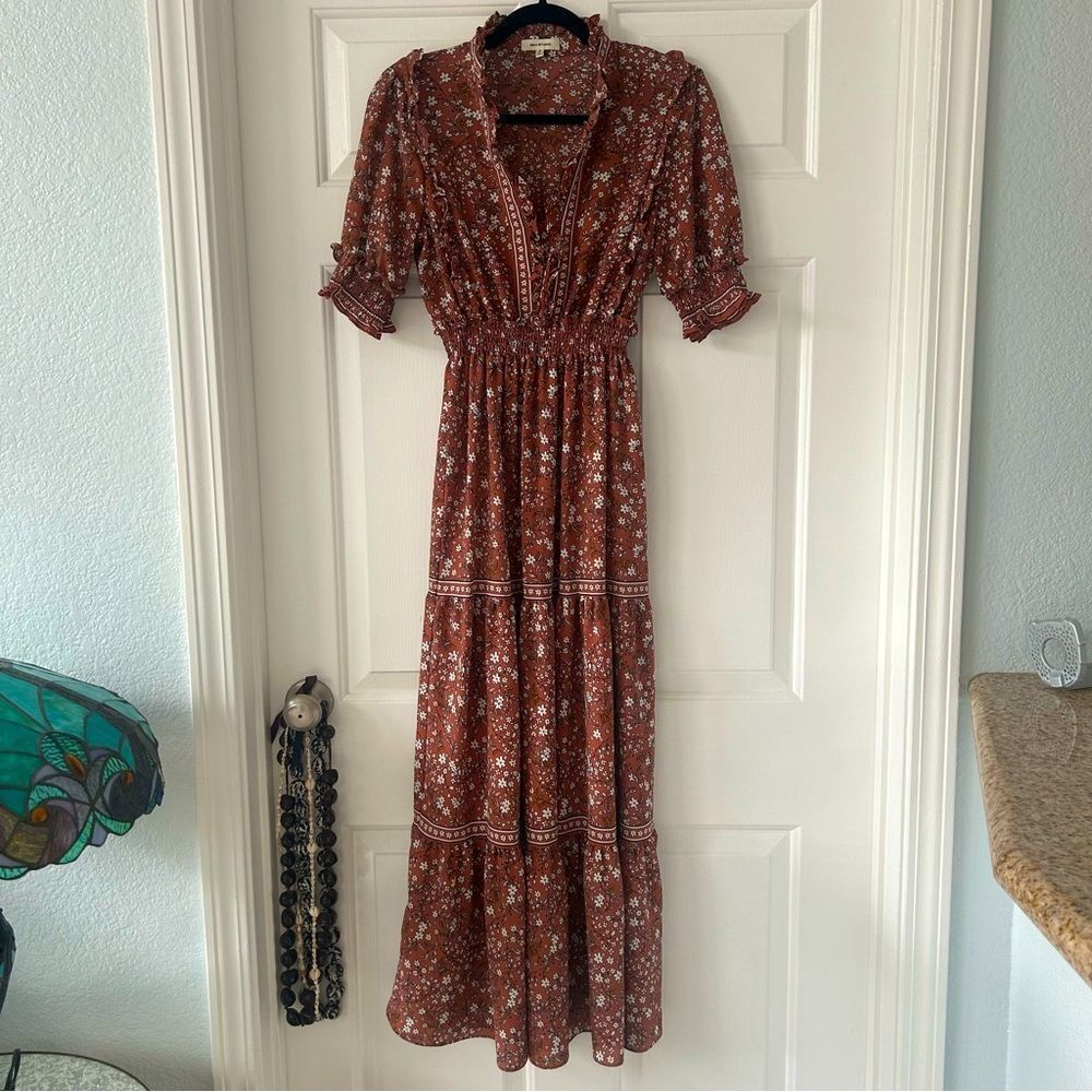 Max Studios Long Peasant Maxi Dress with Puffy Sleeves Fall